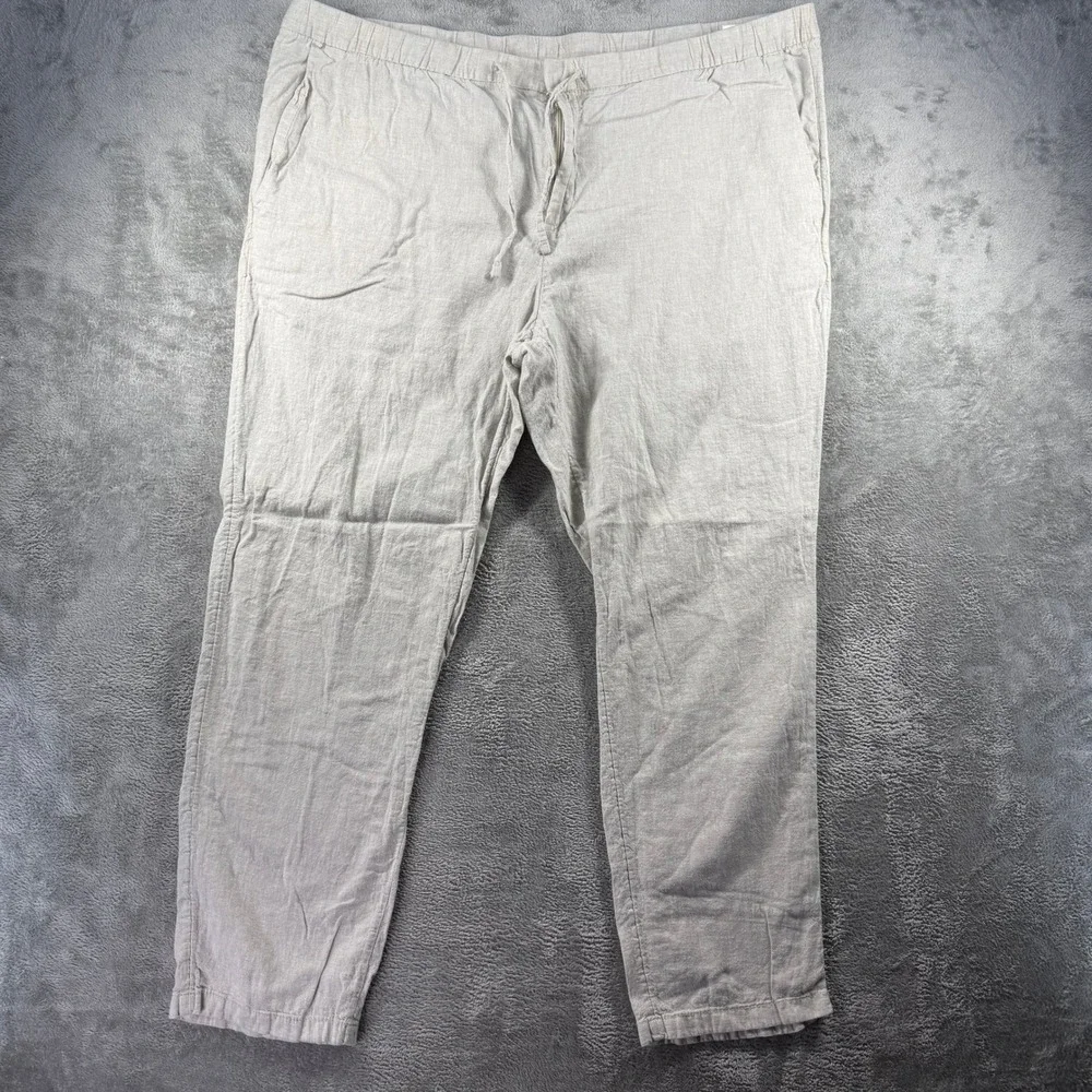 H&M Regular Fit Linen Blend Drawstring Pants Oatmeal Beige Womens XXL